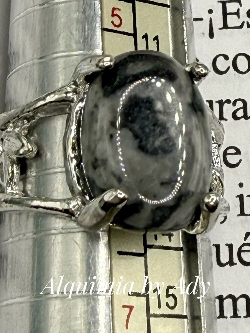 Silver Black agate Oval Ring